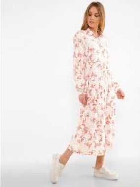 Marquis Floral long sleeve tier Midi Dress Sz M